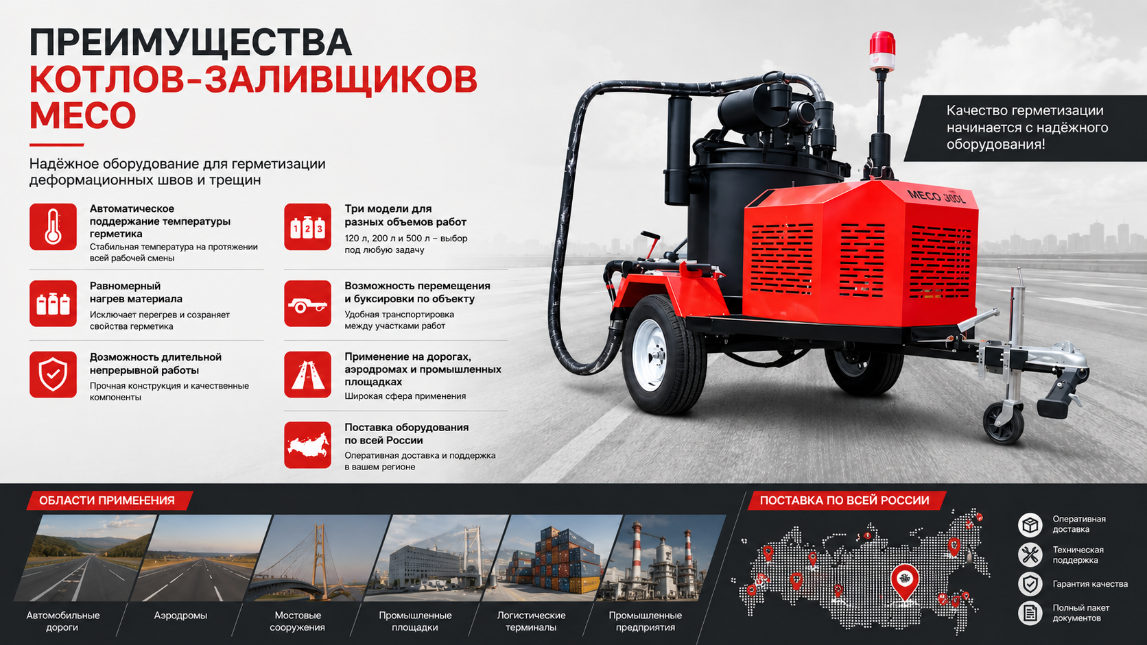 Битумный котел-заливщик швов MECO с автоматическим поддержанием температуры и равномерным нагревом герметика