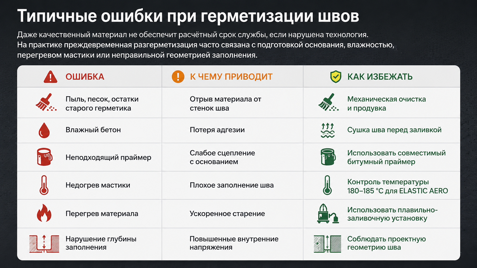 Типичные ошибки при герметизации швов