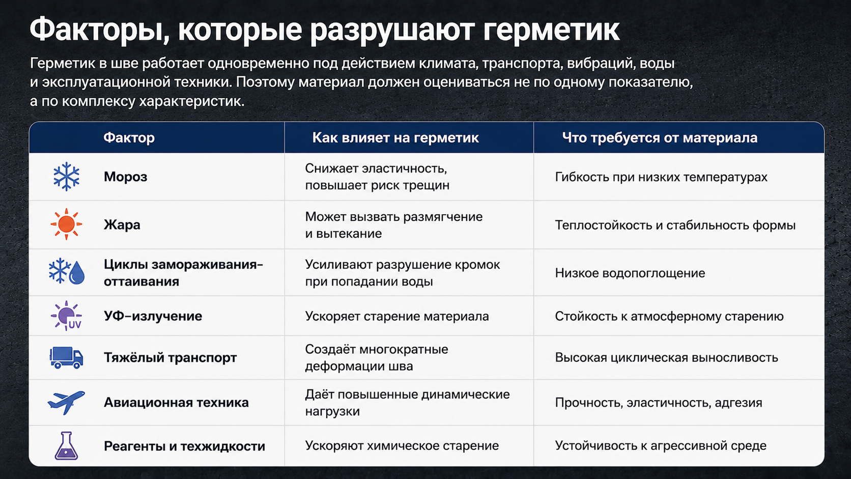Факторы, которые разрушают герметик